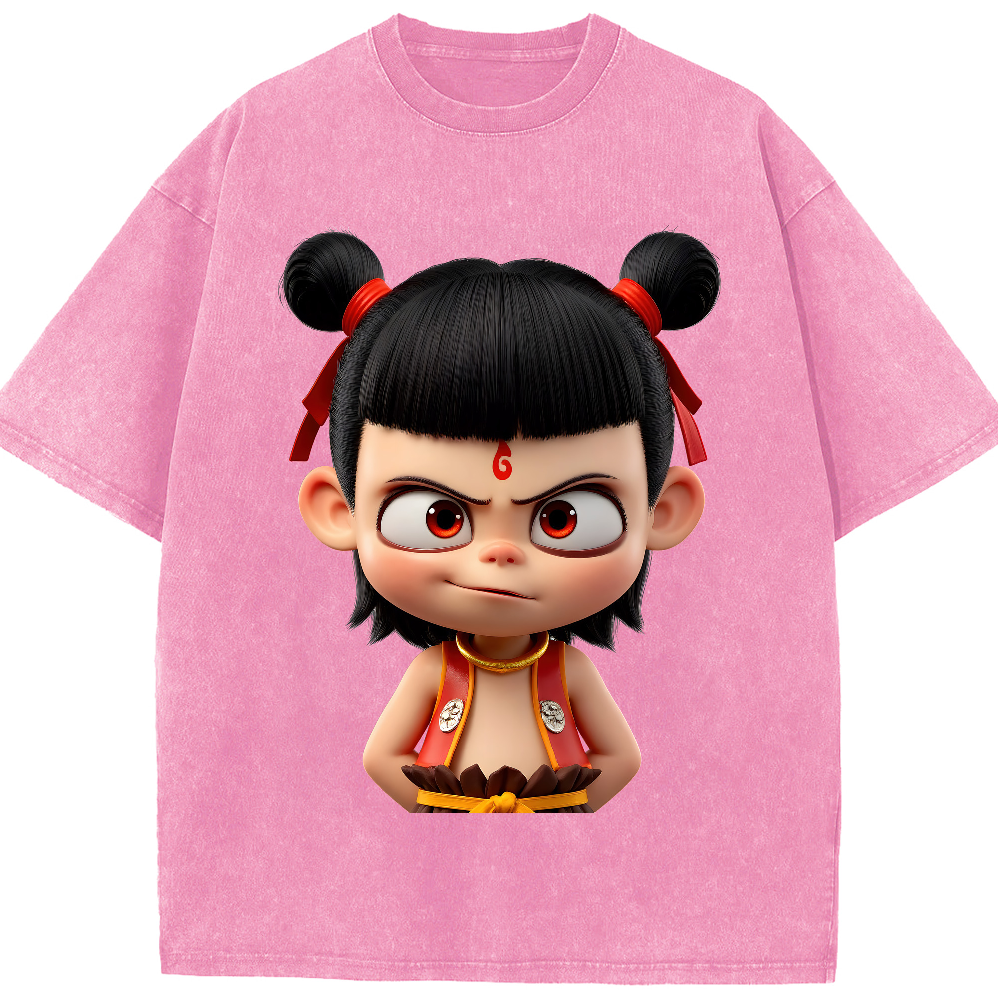（画像用） Ne Zha 2 ナタ 魔童の大暴れ 綿100% ヴィンテージ風 半袖Tシャツ（フロントプリント）